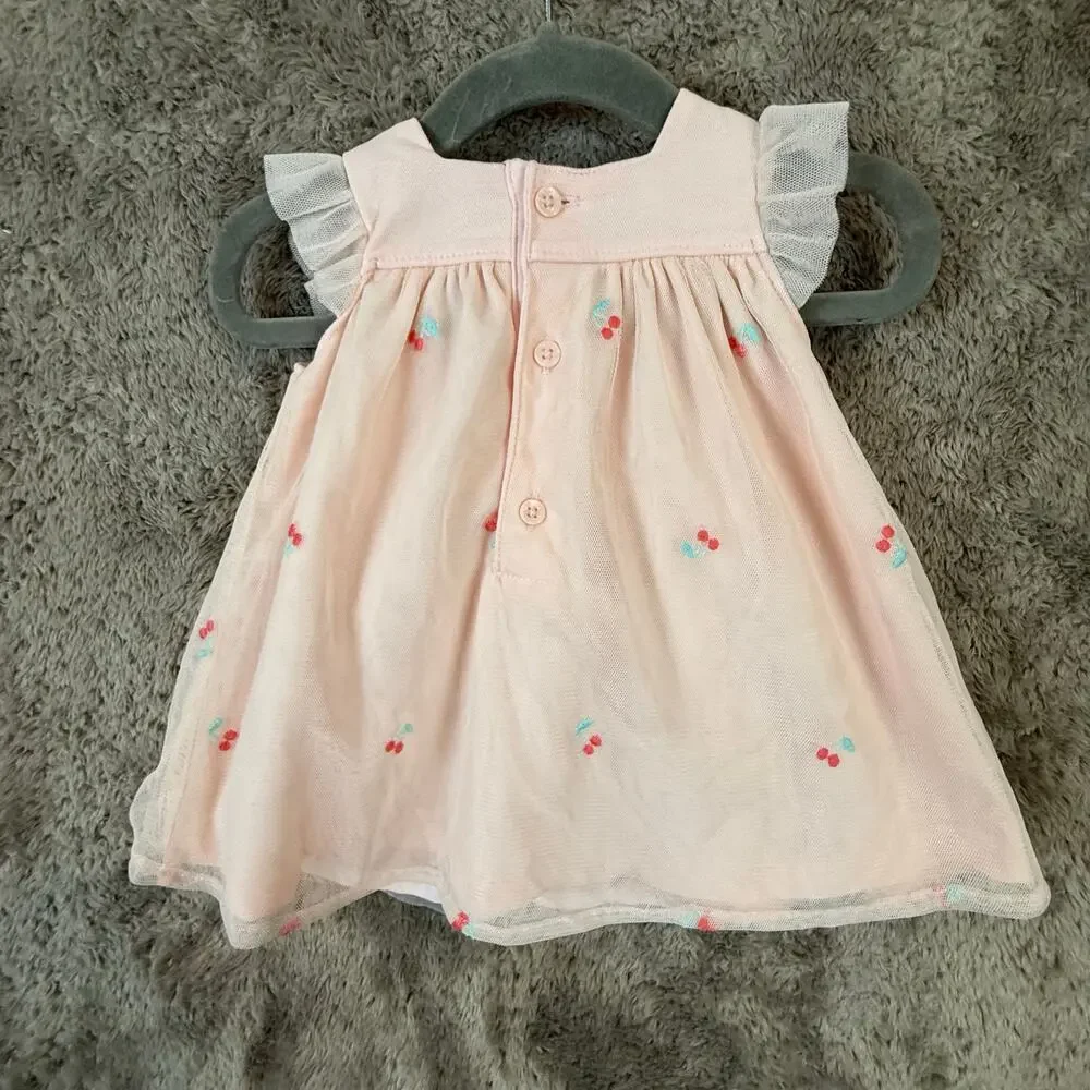 NWT Carter's Baby Girl Dress 3 Months Blush Pink Tulle Cherry Print Babydoll